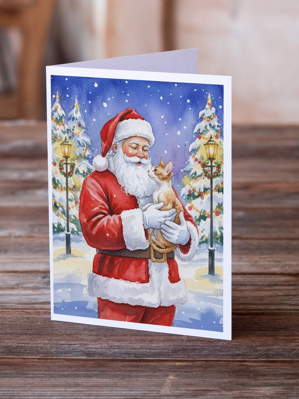Cornish Rex Cat with Santa Claus Greeting Cards Pack of 8 Blank Cards with Envelopes Whimsical A7 Size 5x7