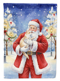 Cream and White Cat with Santa Claus House Flag 28x40 Porch Sleeve Pole Decorative Outside Yard Banner Artwork Wall Hanging, Polyester