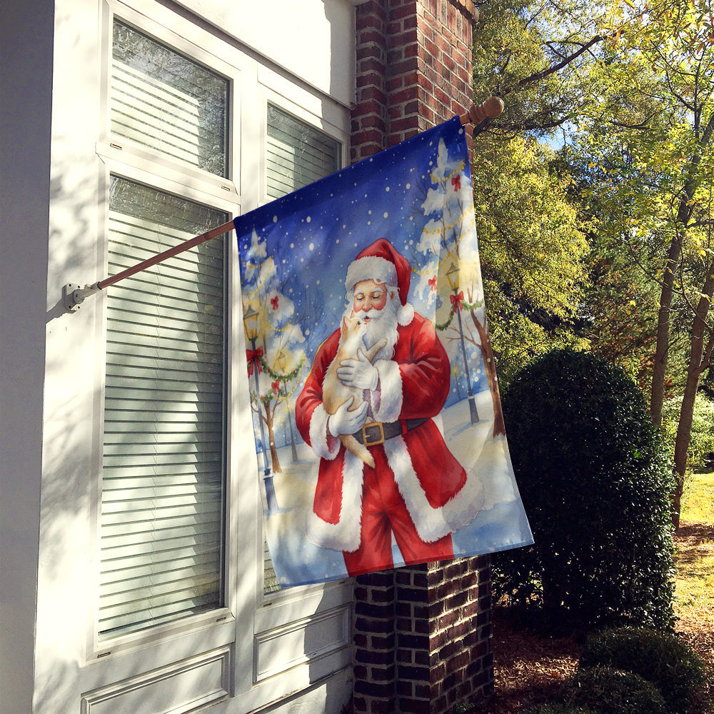 Cream and White Cat with Santa Claus House Flag 28x40 Porch Sleeve Pole Decorative Outside Yard Banner Artwork Wall Hanging, Polyester