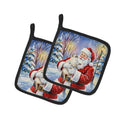 Cream Point Cat with Santa Claus Pot Holder Set of 2 Heat Resistant Quilted Hot Pads 7.5 x 7.5 Inch, Insulated Kitchen Trivets for Cooking & Baking