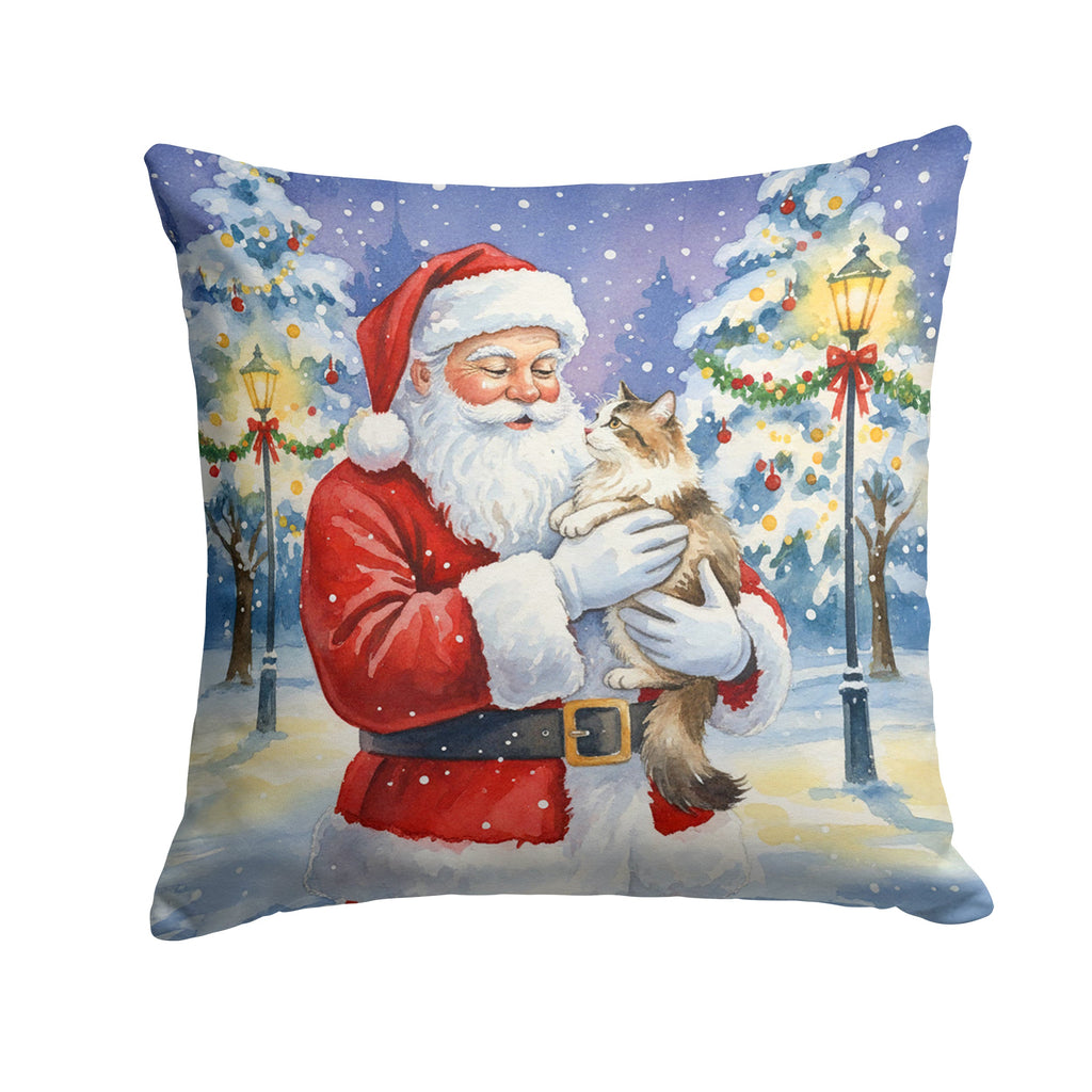 Cymric Cat with Santa Claus Decorative Throw Pillow 14x14 Indoor Outdoor Accent Cushion, Fabric Cover with Insert for Sofa, Bed, Porch & Living Room