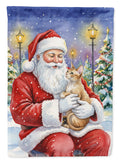 Devon Rex Cat with Santa Claus House Flag 28x40 Porch Sleeve Pole Decorative Outside Yard Banner Artwork Wall Hanging, Polyester