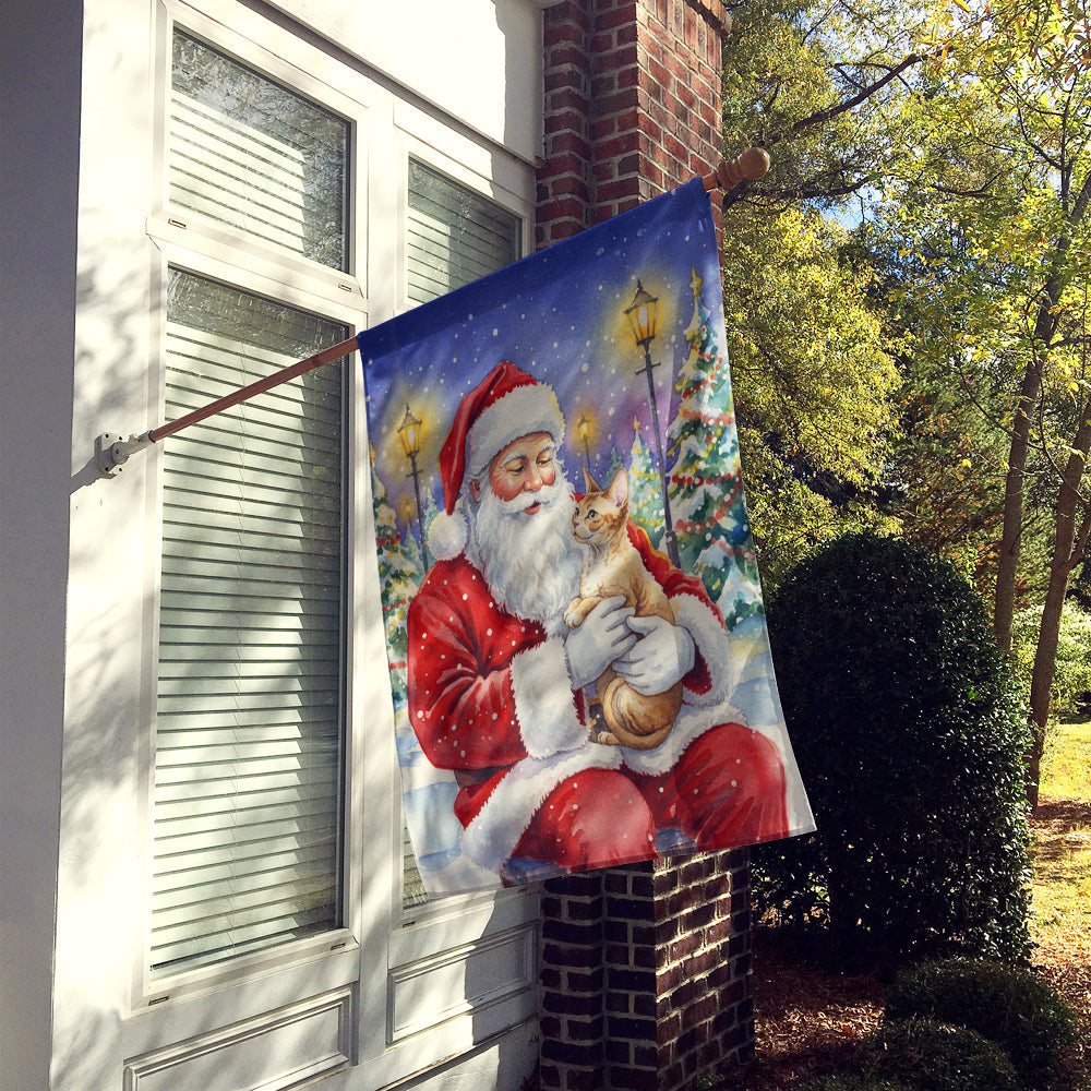 Devon Rex Cat with Santa Claus House Flag 28x40 Porch Sleeve Pole Decorative Outside Yard Banner Artwork Wall Hanging, Polyester