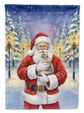 Dilute Tortoiseshell Cat with Santa Claus House Flag 28x40 Porch Sleeve Pole Decorative Outside Yard Banner Artwork Wall Hanging, Polyester