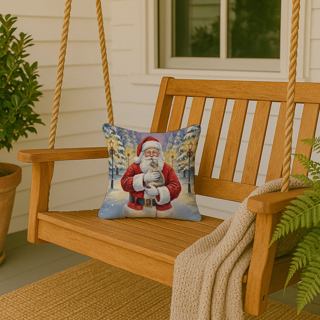 Dilute Tortoiseshell Cat with Santa Claus Decorative Throw Pillow 14x14 Indoor Outdoor Accent Cushion, Fabric Cover with Insert for Sofa, Bed, Porch & Living Room