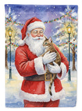Egyptian Mau Cat with Santa Claus House Flag 28x40 Porch Sleeve Pole Decorative Outside Yard Banner Artwork Wall Hanging, Polyester