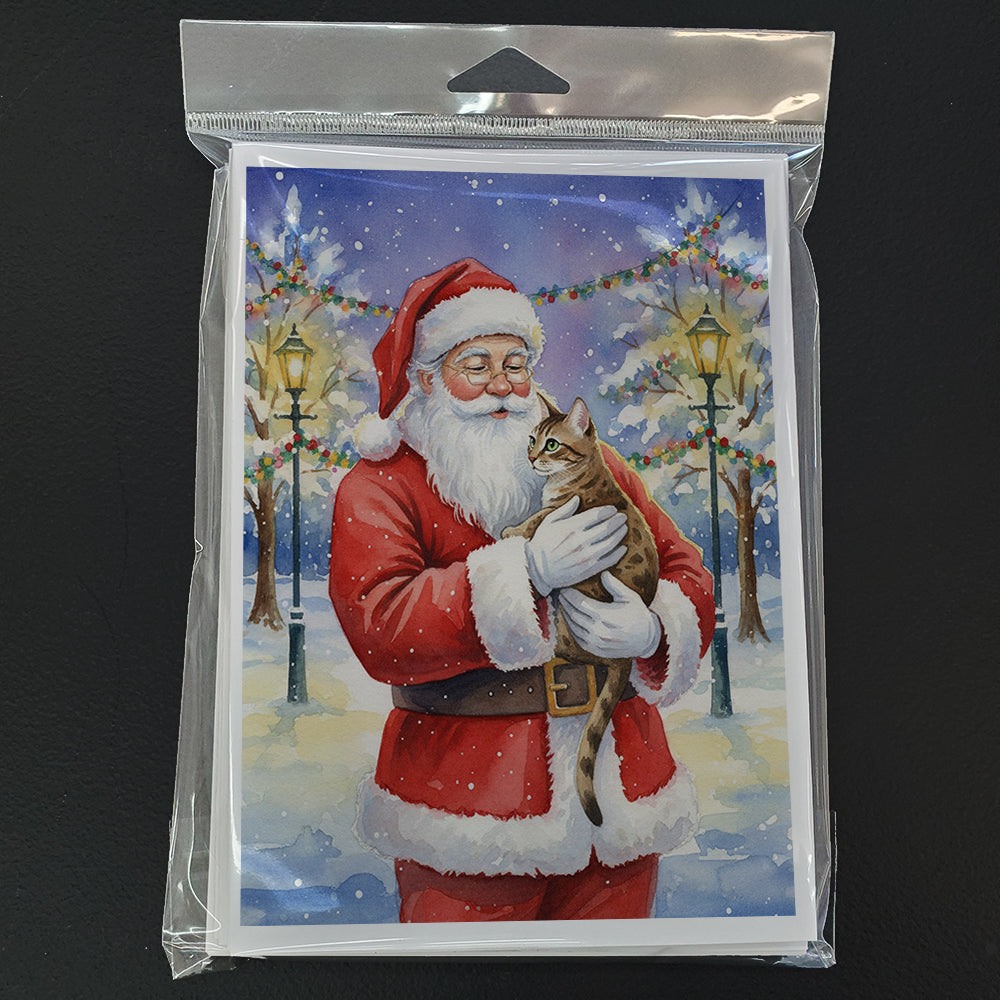Egyptian Mau Cat with Santa Claus Greeting Cards Pack of 8 Blank Cards with Envelopes Whimsical A7 Size 5x7
