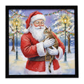 Egyptian Mau Cat with Santa Claus Framed Metal Print Bathroom, Kitchen, Office, Home Decor Wall Art Ready to Hang, Square, 8X8