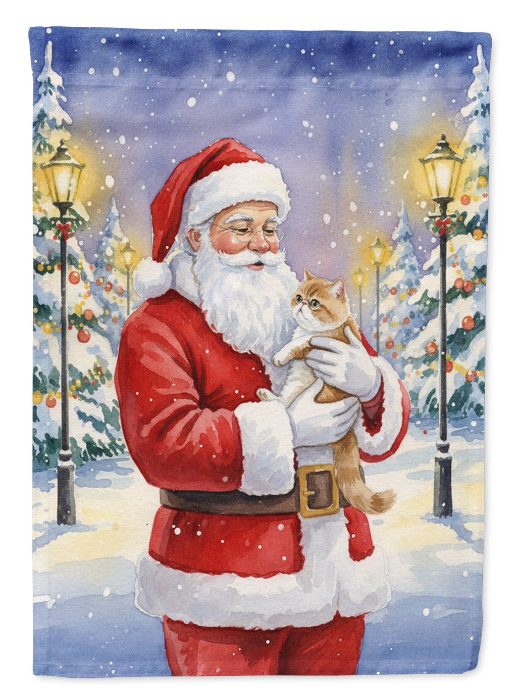 Exotic Shorthair Cat with Santa Claus House Flag 28x40 Porch Sleeve Pole Decorative Outside Yard Banner Artwork Wall Hanging, Polyester