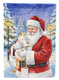 Flame Point Cat with Santa Claus House Flag 28x40 Porch Sleeve Pole Decorative Outside Yard Banner Artwork Wall Hanging, Polyester