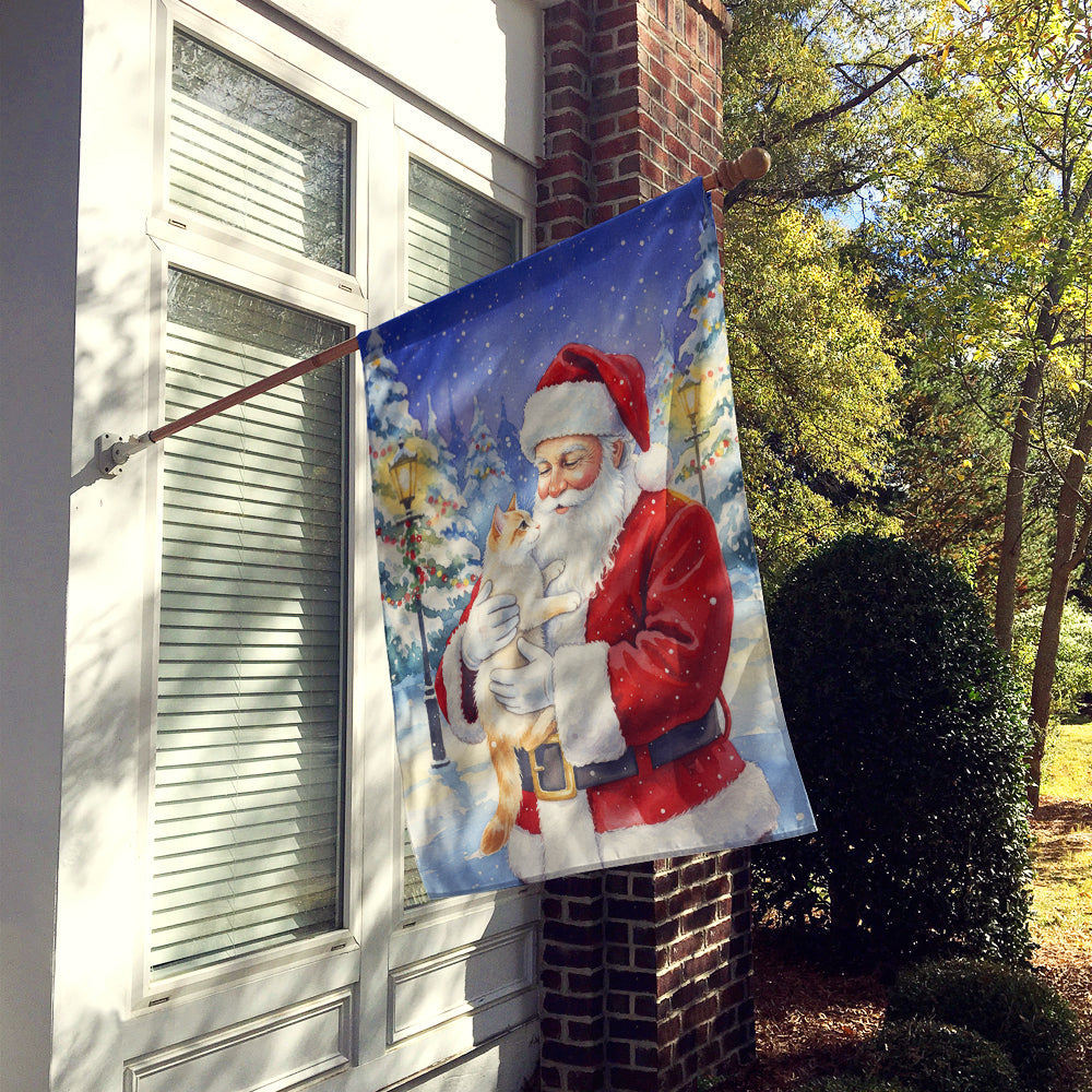 Flame Point Cat with Santa Claus House Flag 28x40 Porch Sleeve Pole Decorative Outside Yard Banner Artwork Wall Hanging, Polyester