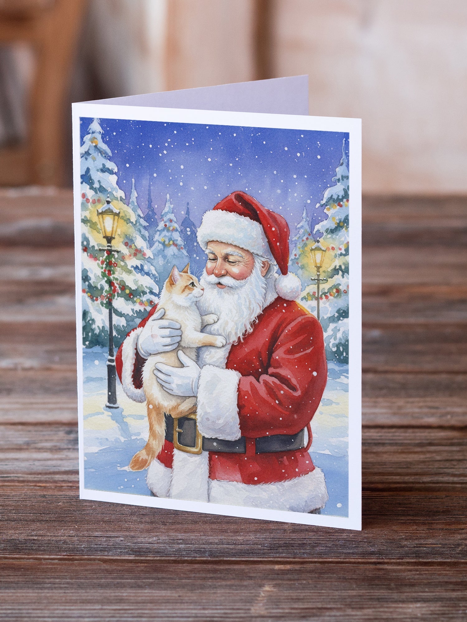 Flame Point Cat with Santa Claus Greeting Cards Pack of 8 Blank Cards with Envelopes Whimsical A7 Size 5x7