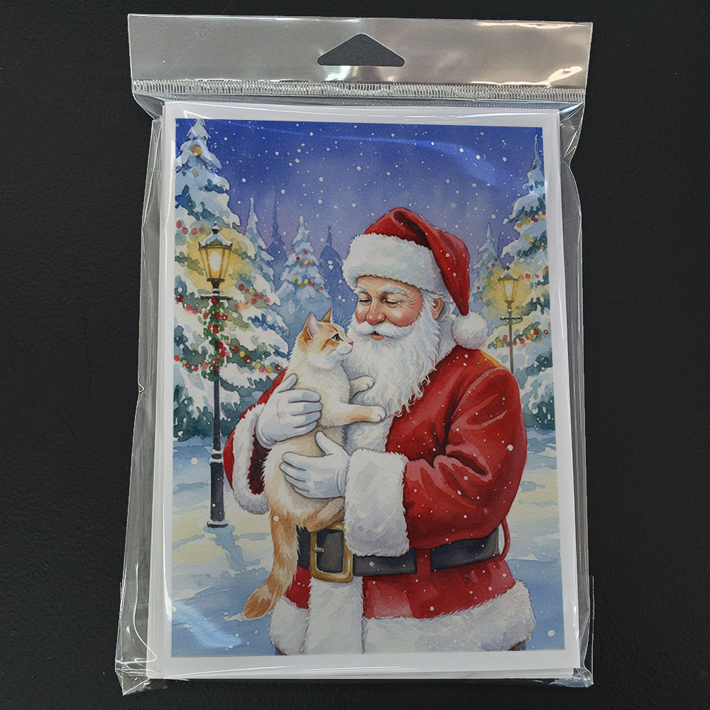 Flame Point Cat with Santa Claus Greeting Cards Pack of 8 Blank Cards with Envelopes Whimsical A7 Size 5x7