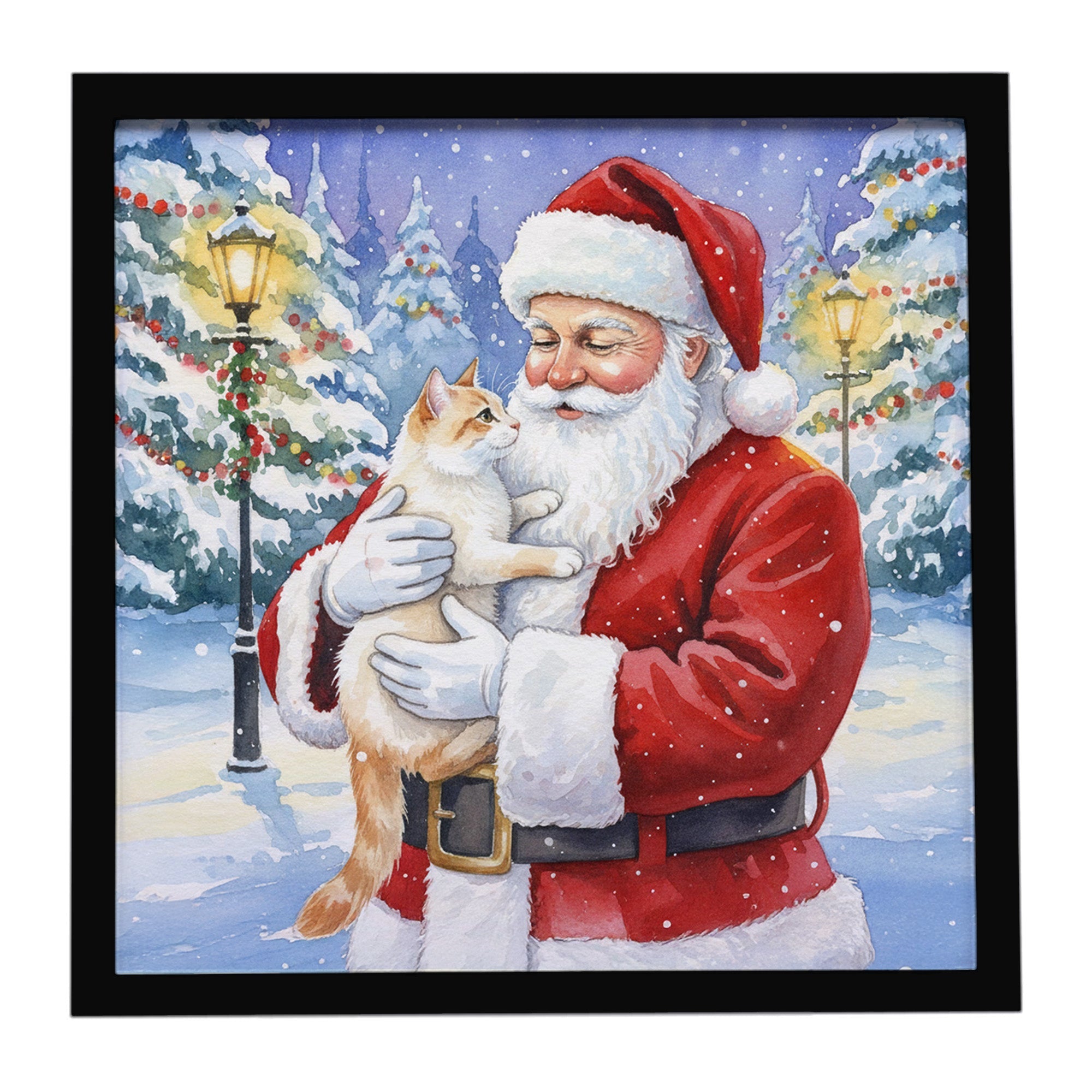 Flame Point Cat with Santa Claus Framed Metal Print Bathroom, Kitchen, Office, Home Decor Wall Art Ready to Hang, Square, 8X8