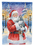 Gray Mackerel Tabby Cat with Santa Claus House Flag 28x40 Porch Sleeve Pole Decorative Outside Yard Banner Artwork Wall Hanging, Polyester