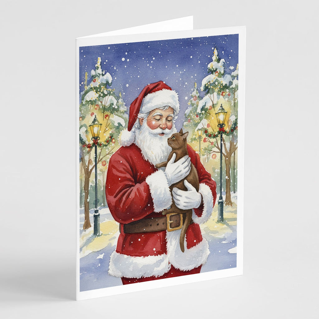 Havana Cat with Santa Claus Greeting Cards Pack of 8 Blank Cards with Envelopes Whimsical A7 Size 5x7