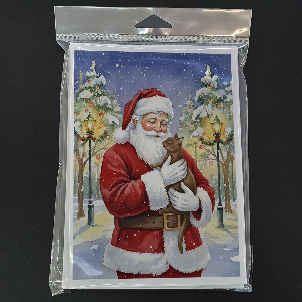 Havana Cat with Santa Claus Greeting Cards Pack of 8 Blank Cards with Envelopes Whimsical A7 Size 5x7