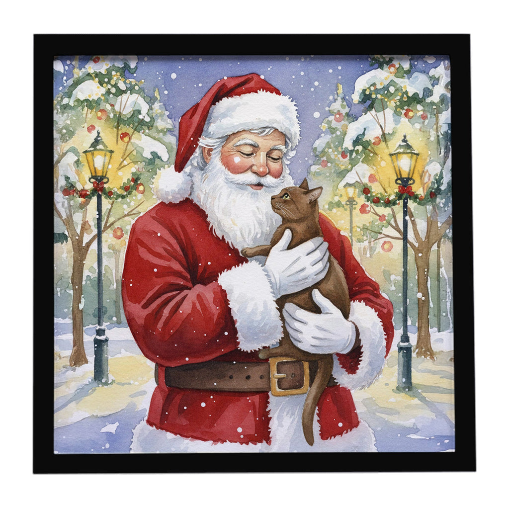 Havana Cat with Santa Claus Framed Metal Print Bathroom, Kitchen, Office, Home Decor Wall Art Ready to Hang, Square, 8X8