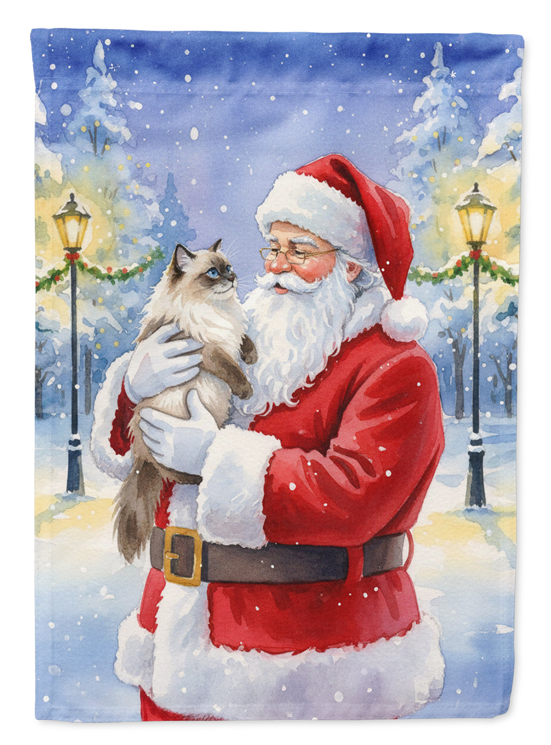 Himalayan Cat with Santa Claus House Flag 28x40 Porch Sleeve Pole Decorative Outside Yard Banner Artwork Wall Hanging, Polyester