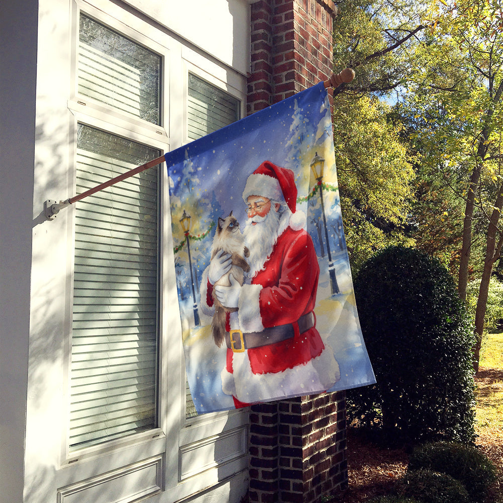 Himalayan Cat with Santa Claus House Flag 28x40 Porch Sleeve Pole Decorative Outside Yard Banner Artwork Wall Hanging, Polyester