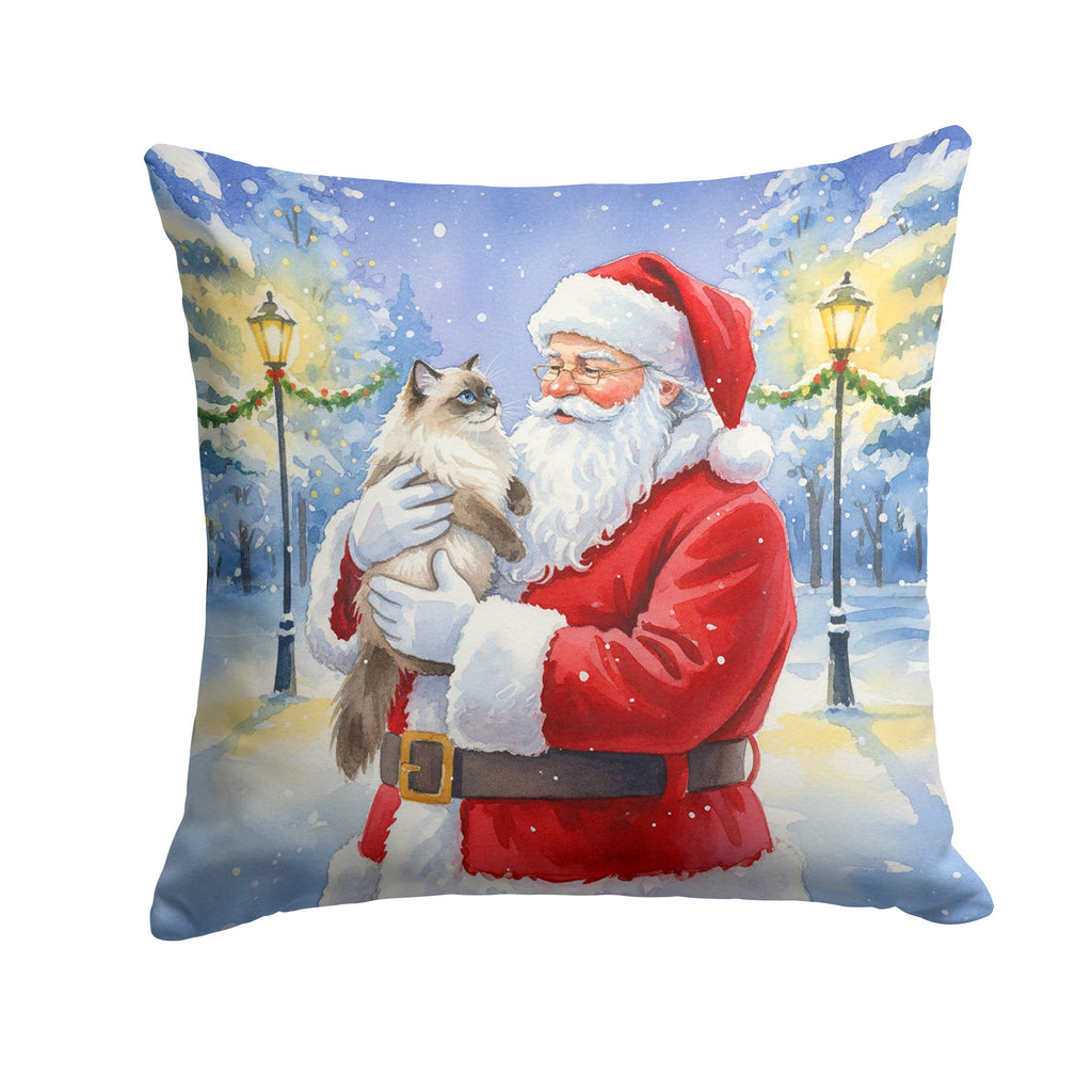 Himalayan Cat with Santa Claus Decorative Throw Pillow 18x18 Indoor Outdoor Accent Cushion, Fabric Cover with Insert for Sofa, Bed, Porch & Living Room