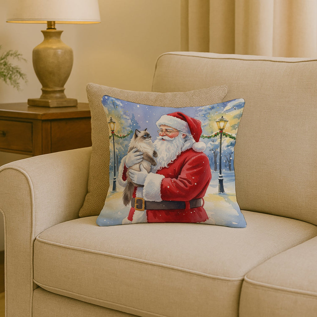 Himalayan Cat with Santa Claus Decorative Throw Pillow 18x18 Indoor Outdoor Accent Cushion, Fabric Cover with Insert for Sofa, Bed, Porch & Living Room