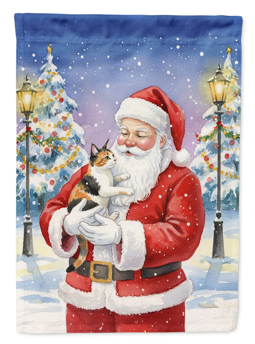 Japanese Bobtail Cat with Santa Claus House Flag 28x40 Porch Sleeve Pole Decorative Outside Yard Banner Artwork Wall Hanging, Polyester