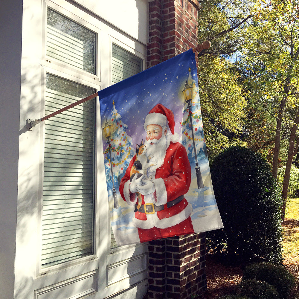 Japanese Bobtail Cat with Santa Claus House Flag 28x40 Porch Sleeve Pole Decorative Outside Yard Banner Artwork Wall Hanging, Polyester