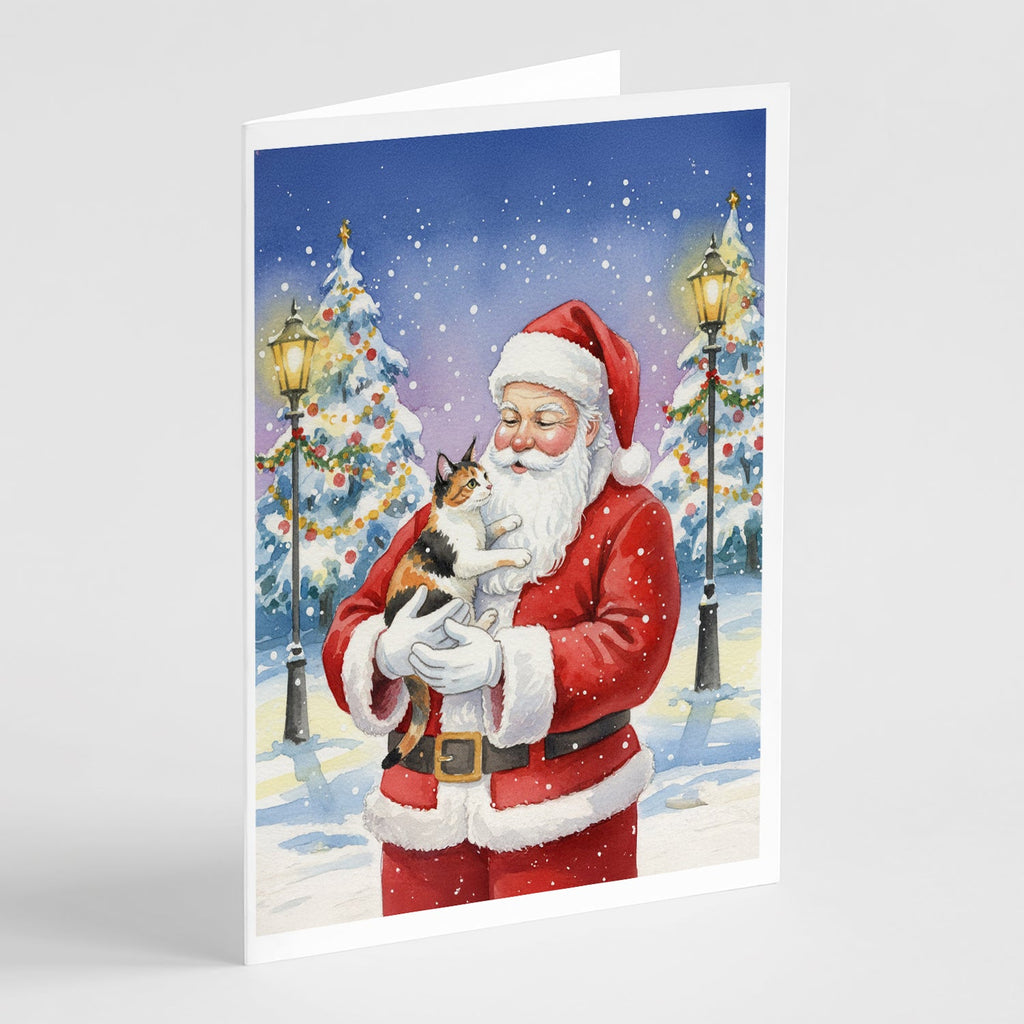 Japanese Bobtail Cat with Santa Claus Greeting Cards Pack of 8 Blank Cards with Envelopes Whimsical A7 Size 5x7