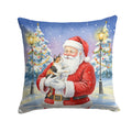 Japanese Bobtail Cat with Santa Claus Decorative Throw Pillow 14x14 Indoor Outdoor Accent Cushion, Fabric Cover with Insert for Sofa, Bed, Porch & Living Room