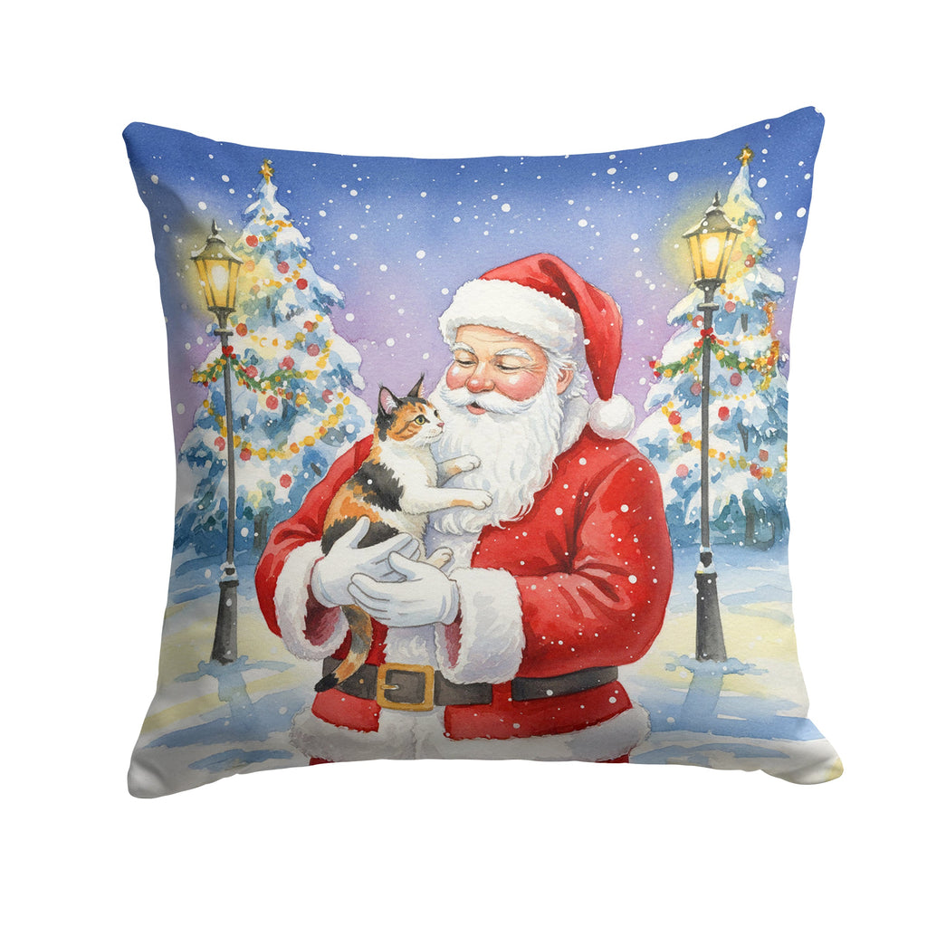 Japanese Bobtail Cat with Santa Claus Decorative Throw Pillow 18x18 Indoor Outdoor Accent Cushion, Fabric Cover with Insert for Sofa, Bed, Porch & Living Room