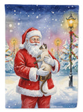 Javanese Cat with Santa Claus House Flag 28x40 Porch Sleeve Pole Decorative Outside Yard Banner Artwork Wall Hanging, Polyester