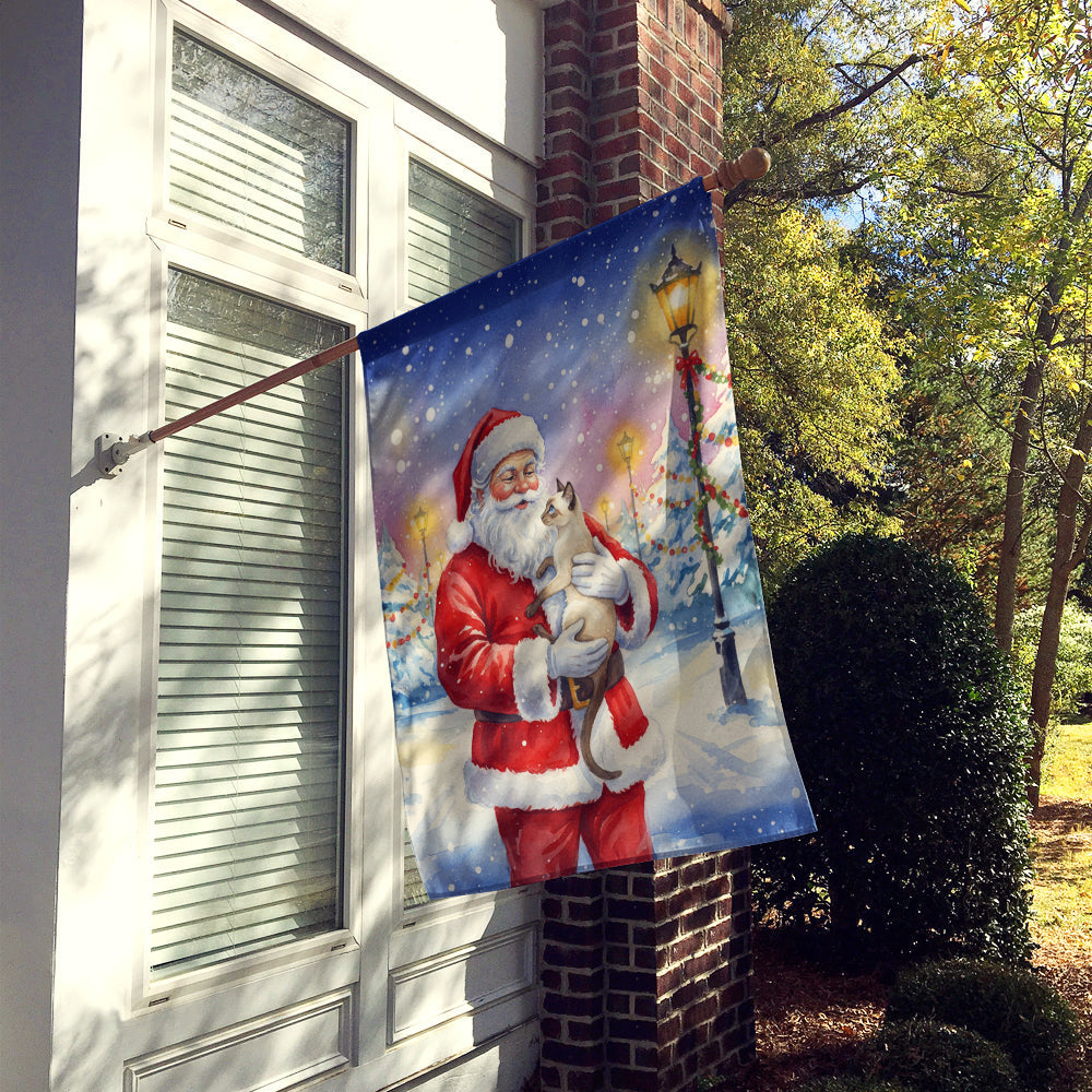 Javanese Cat with Santa Claus House Flag 28x40 Porch Sleeve Pole Decorative Outside Yard Banner Artwork Wall Hanging, Polyester