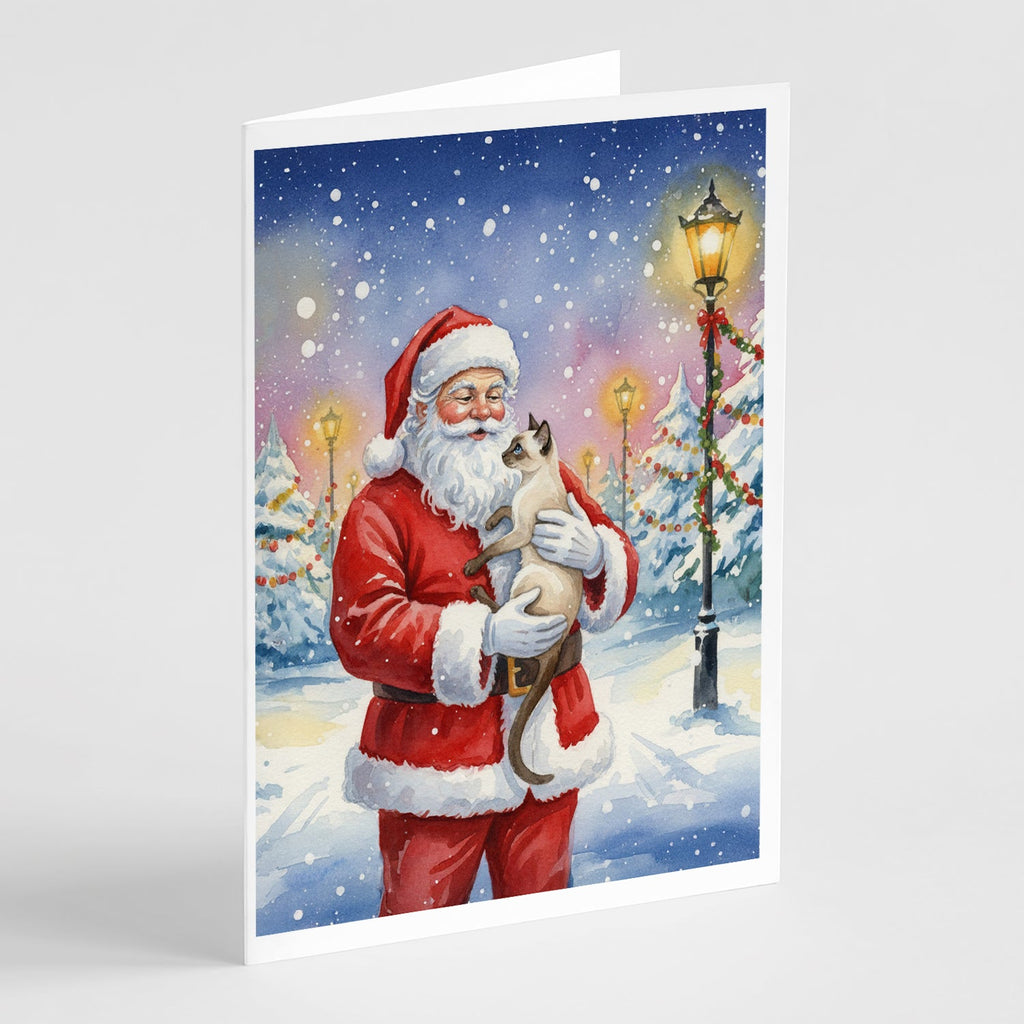 Javanese Cat with Santa Claus Greeting Cards Pack of 8 Blank Cards with Envelopes Whimsical A7 Size 5x7