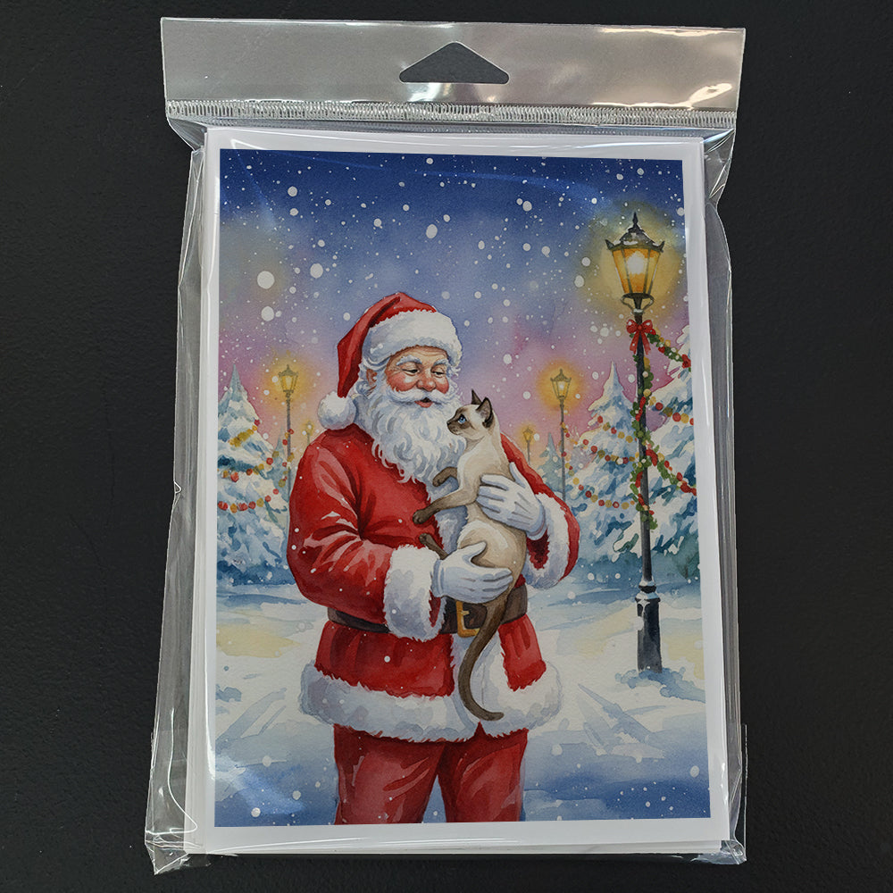 Javanese Cat with Santa Claus Greeting Cards Pack of 8 Blank Cards with Envelopes Whimsical A7 Size 5x7