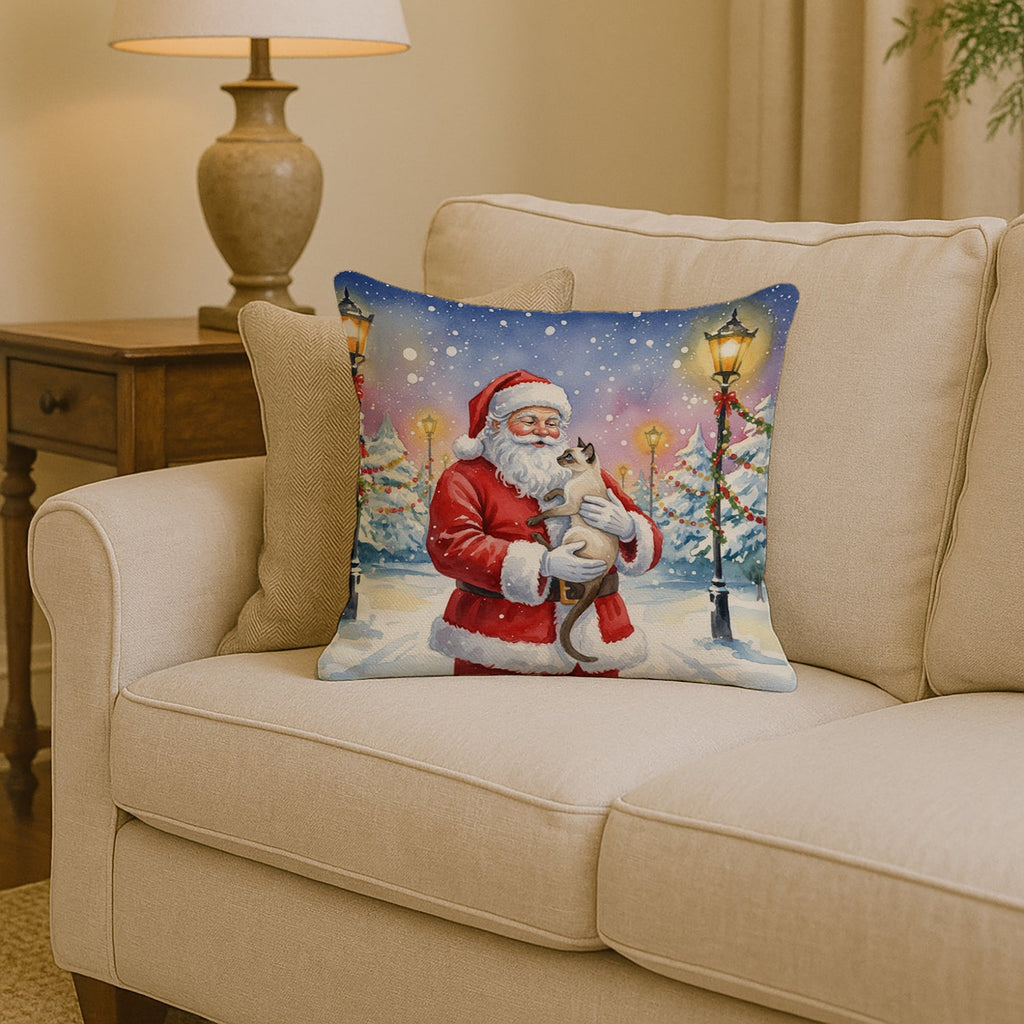 Javanese Cat with Santa Claus Decorative Throw Pillow 14x14 Indoor Outdoor Accent Cushion, Fabric Cover with Insert for Sofa, Bed, Porch & Living Room