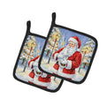 Khao Manee Cat with Santa Claus Pot Holder Set of 2 Heat Resistant Quilted Hot Pads 7.5 x 7.5 Inch, Insulated Kitchen Trivets for Cooking & Baking