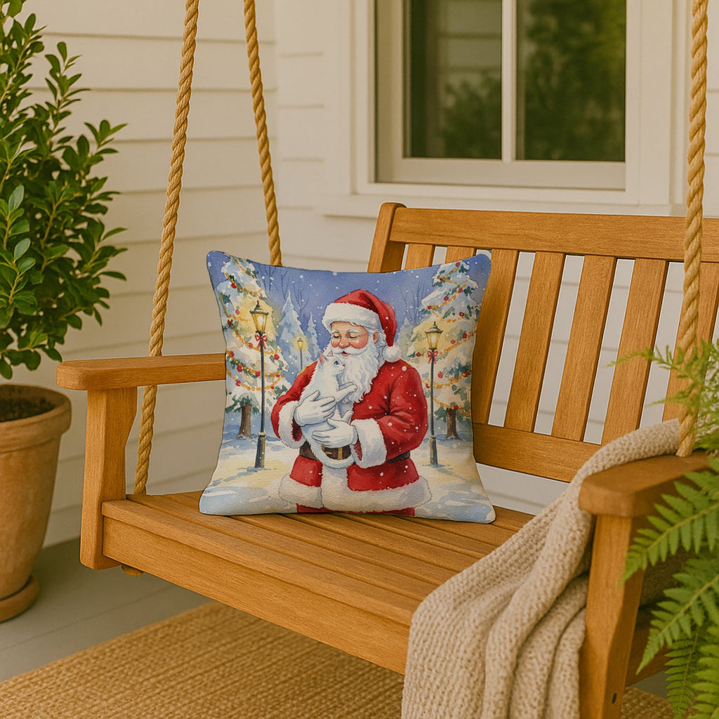 Khao Manee Cat with Santa Claus Decorative Throw Pillow 18x18 Indoor Outdoor Accent Cushion, Fabric Cover with Insert for Sofa, Bed, Porch & Living Room