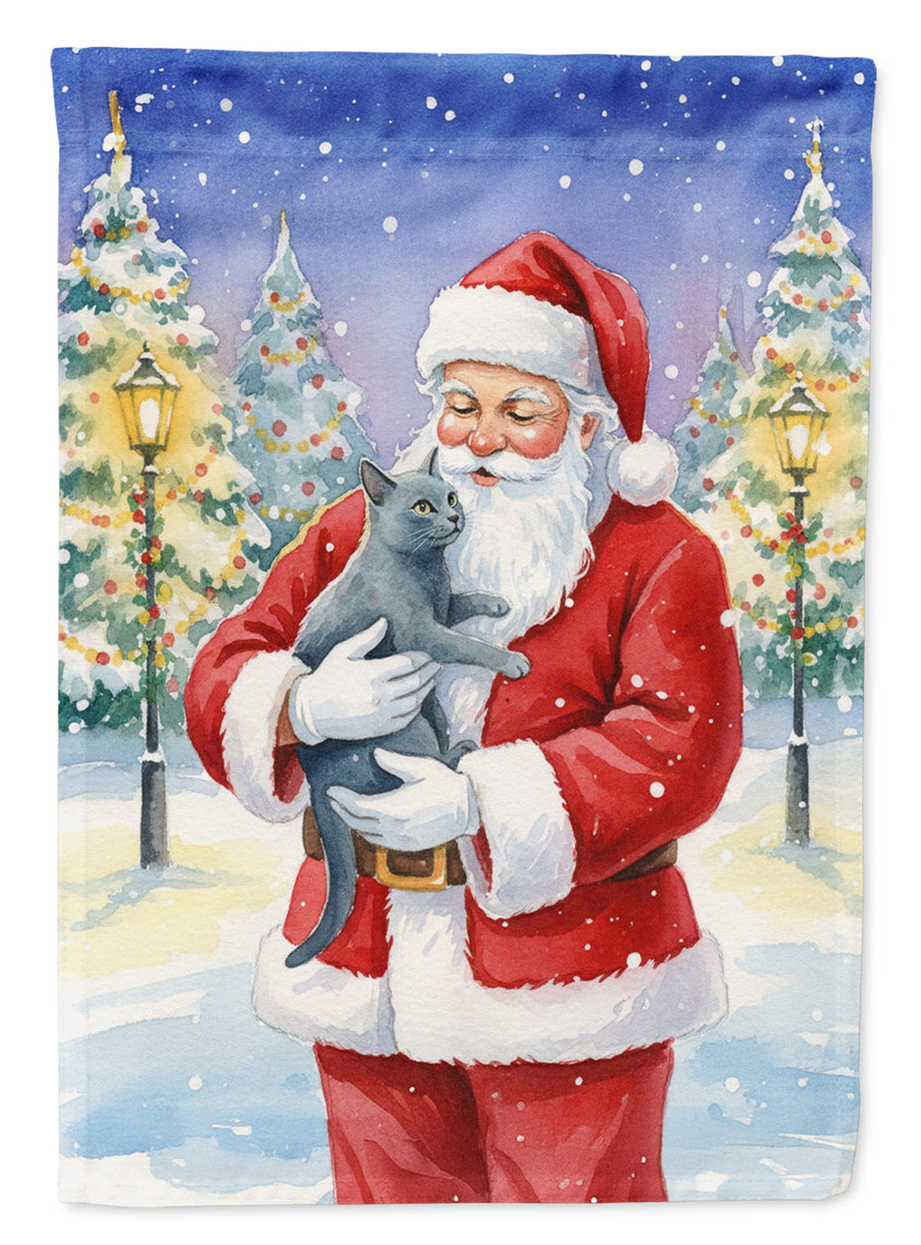 Korat Cat with Santa Claus House Flag 28x40 Porch Sleeve Pole Decorative Outside Yard Banner Artwork Wall Hanging, Polyester