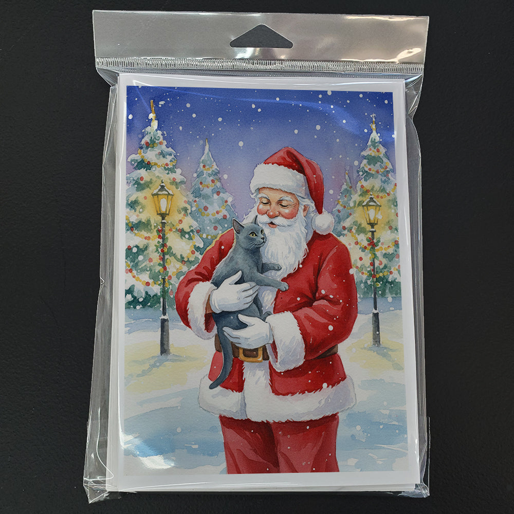 Korat Cat with Santa Claus Greeting Cards Pack of 8 Blank Cards with Envelopes Whimsical A7 Size 5x7