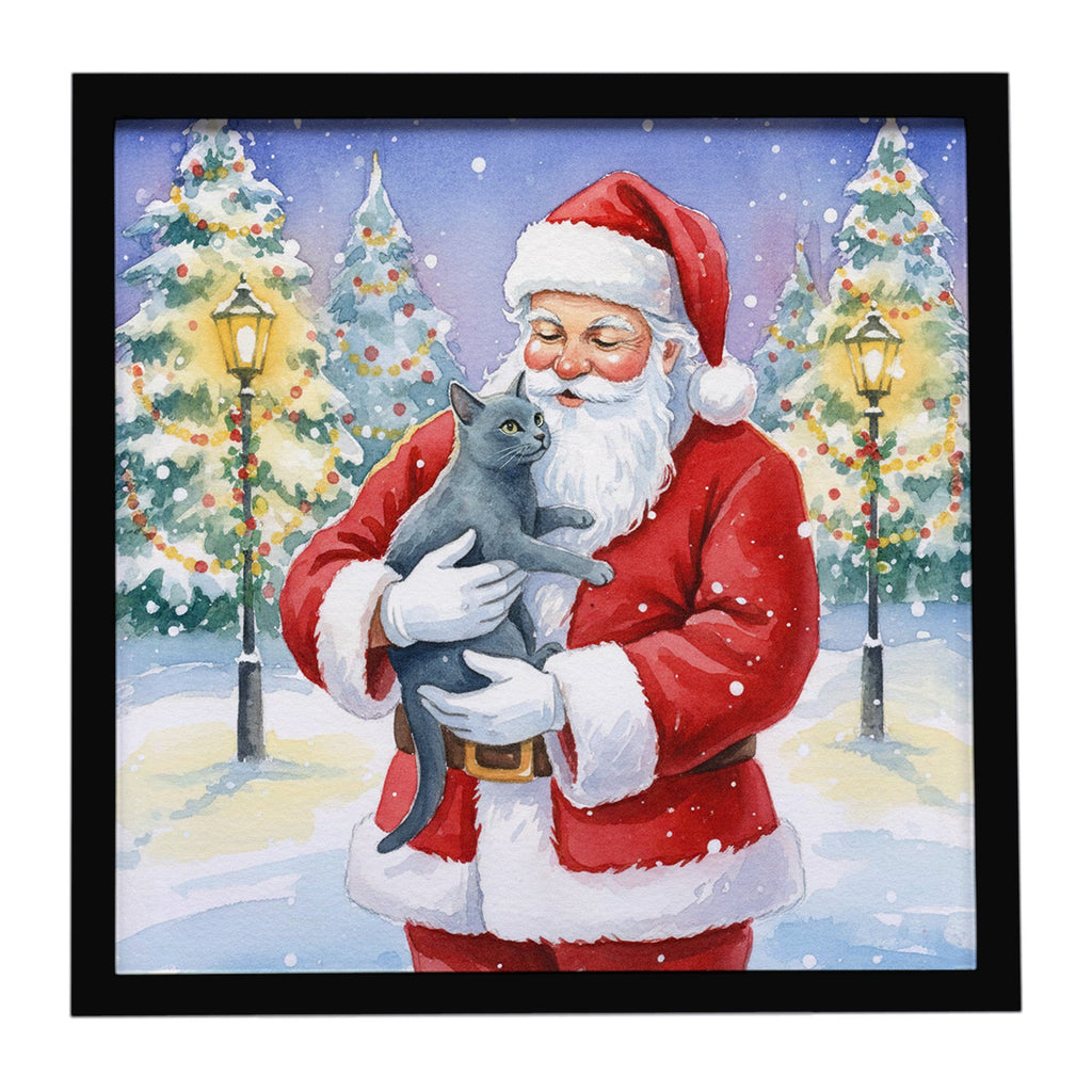 Korat Cat with Santa Claus Framed Metal Print Bathroom, Kitchen, Office, Home Decor Wall Art Ready to Hang, Square, 8X8