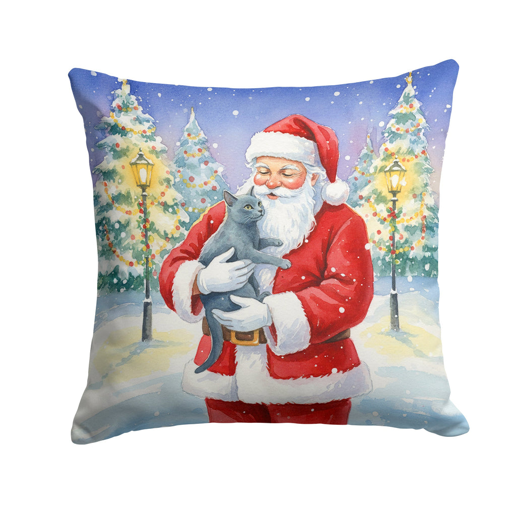 Korat Cat with Santa Claus Decorative Throw Pillow 18x18 Indoor Outdoor Accent Cushion, Fabric Cover with Insert for Sofa, Bed, Porch & Living Room