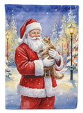 LaPerm Cat with Santa Claus House Flag 28x40 Porch Sleeve Pole Decorative Outside Yard Banner Artwork Wall Hanging, Polyester