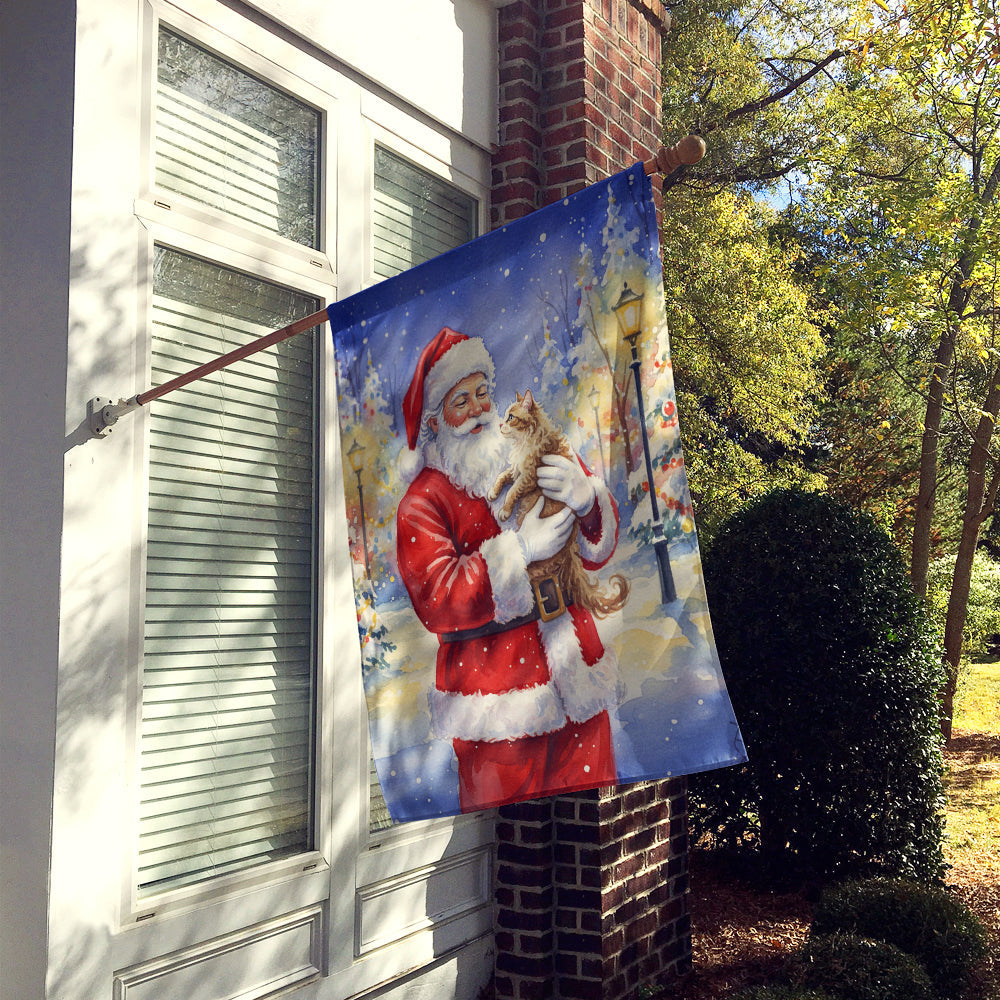 LaPerm Cat with Santa Claus House Flag 28x40 Porch Sleeve Pole Decorative Outside Yard Banner Artwork Wall Hanging, Polyester