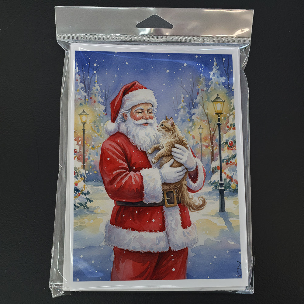 LaPerm Cat with Santa Claus Greeting Cards Pack of 8 Blank Cards with Envelopes Whimsical A7 Size 5x7