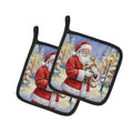LaPerm Cat with Santa Claus Pot Holder Set of 2 Heat Resistant Quilted Hot Pads 7.5 x 7.5 Inch, Insulated Kitchen Trivets for Cooking & Baking