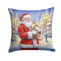 LaPerm Cat with Santa Claus Decorative Throw Pillow 18x18 Indoor Outdoor Accent Cushion, Fabric Cover with Insert for Sofa, Bed, Porch & Living Room