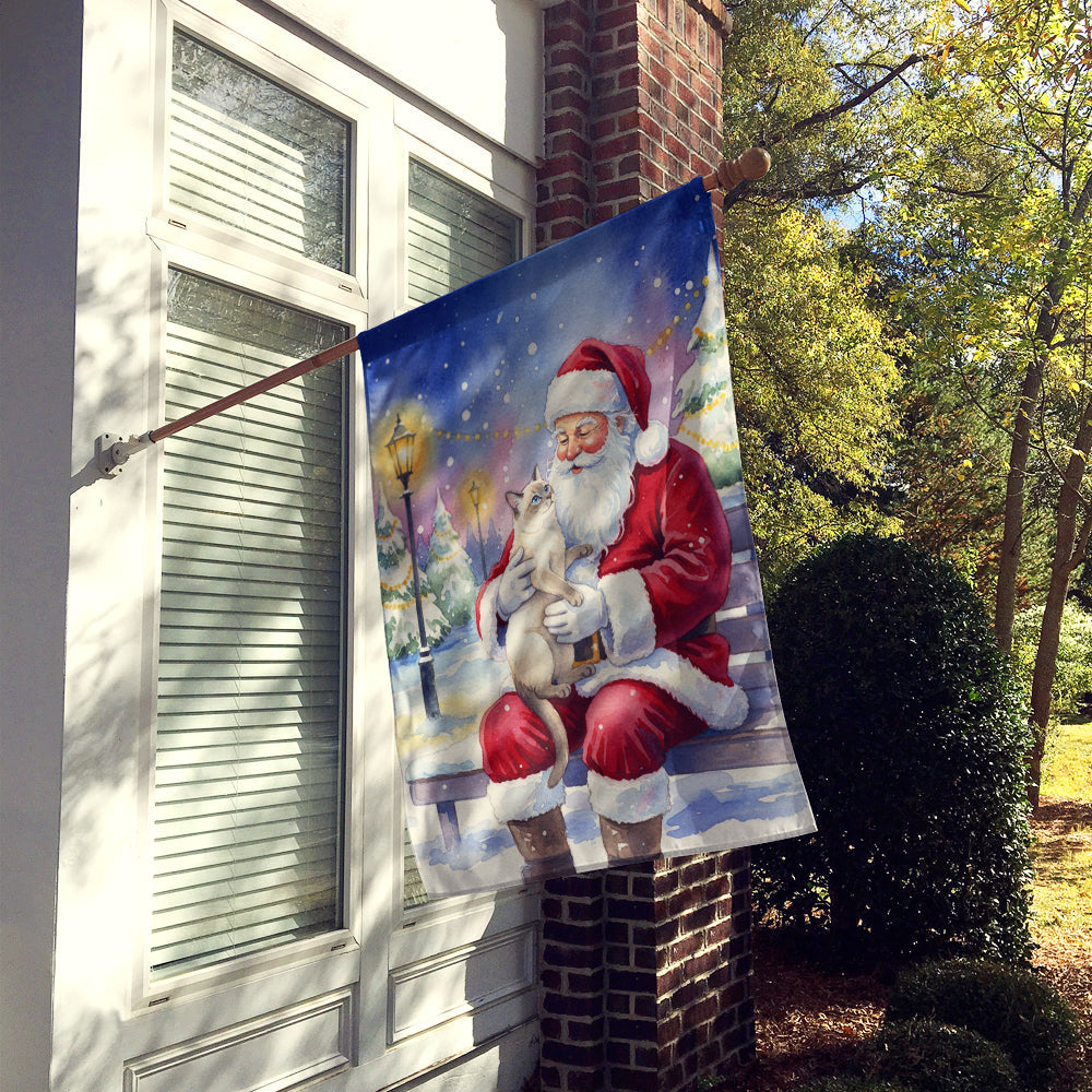 Lilac Point Cat with Santa Claus House Flag 28x40 Porch Sleeve Pole Decorative Outside Yard Banner Artwork Wall Hanging, Polyester