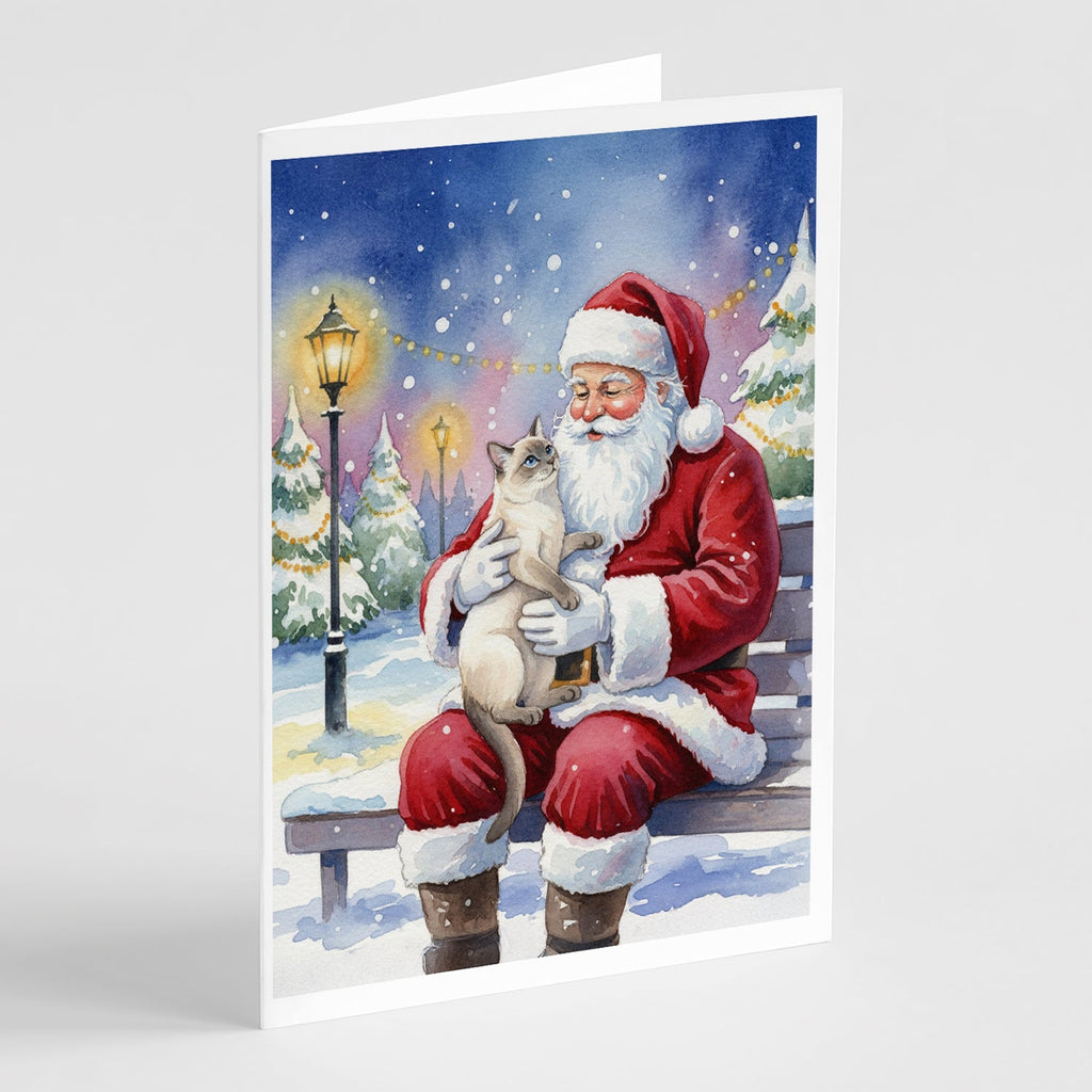 Lilac Point Cat with Santa Claus Greeting Cards Pack of 8 Blank Cards with Envelopes Whimsical A7 Size 5x7