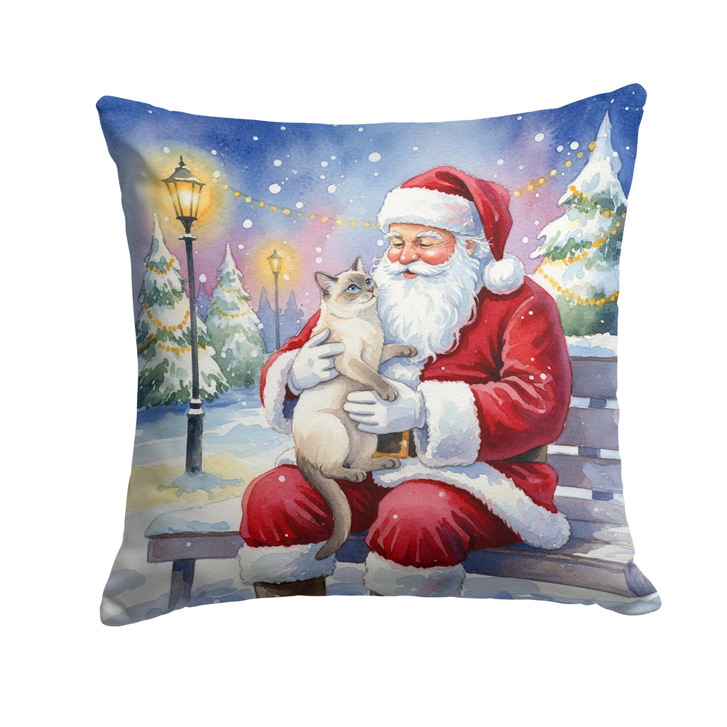 Lilac Point Cat with Santa Claus Decorative Throw Pillow 18x18 Indoor Outdoor Accent Cushion, Fabric Cover with Insert for Sofa, Bed, Porch & Living Room
